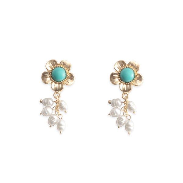 Blossom Pearls Earrings In Blue - Myra USA