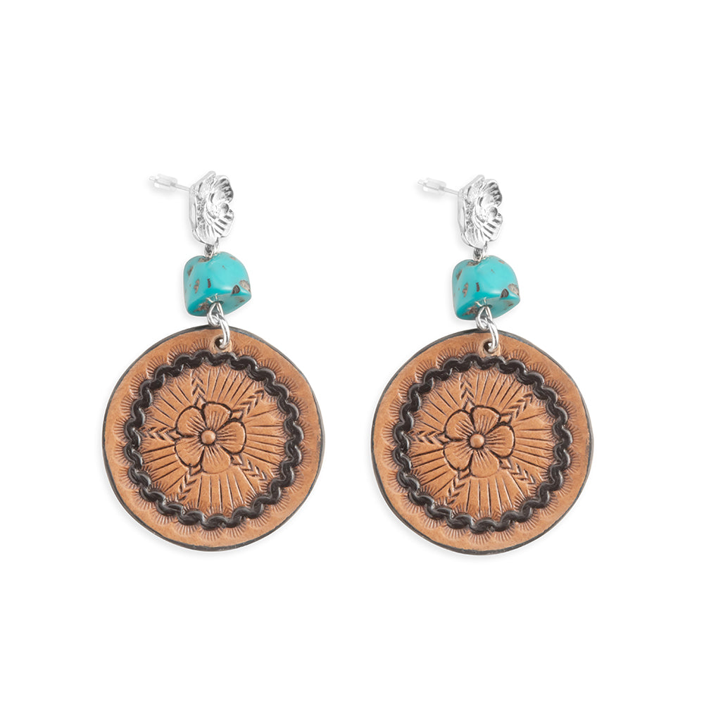 Floral Star Medallion Earrings In Brown - Myra USA