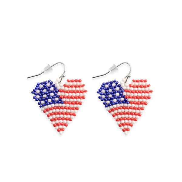 Flag Heart Beaded Earrings In Multicolor - Myra USA
