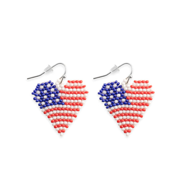 Flag Heart Beaded Earrings In Multicolor