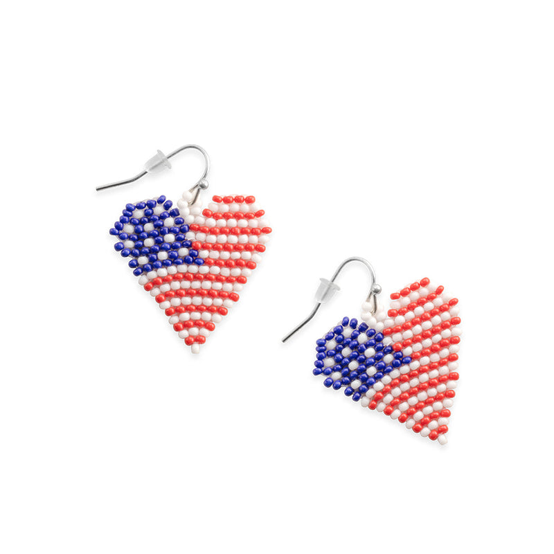 Flag Heart Beaded Earrings In Multicolor