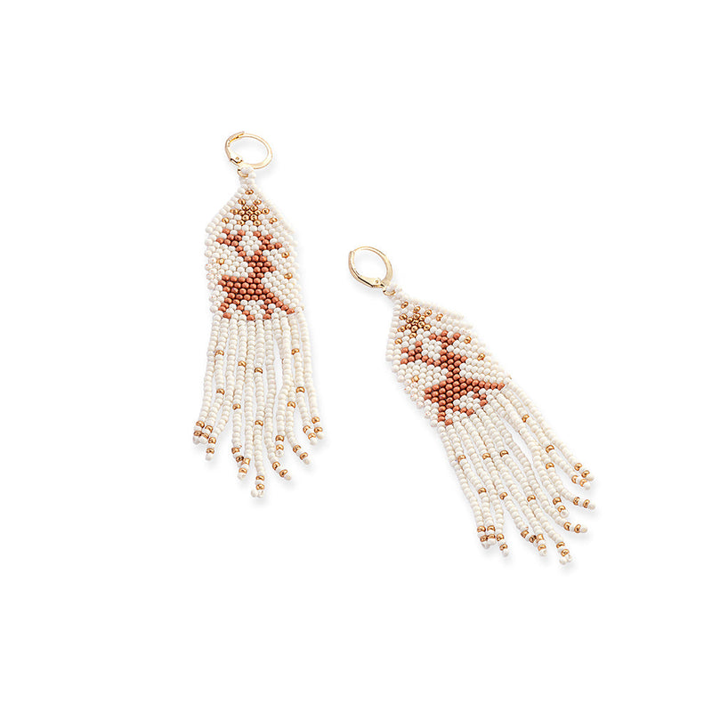 Carefree Caribou Beaded Earrings In Brown And White