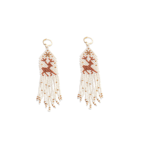 Carefree Caribou Beaded Earrings In Brown And White - Myra USA