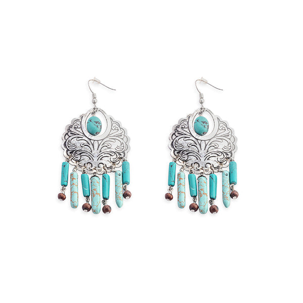 Flourish Medallion Earrings  In Blue And Silver - Myra USA