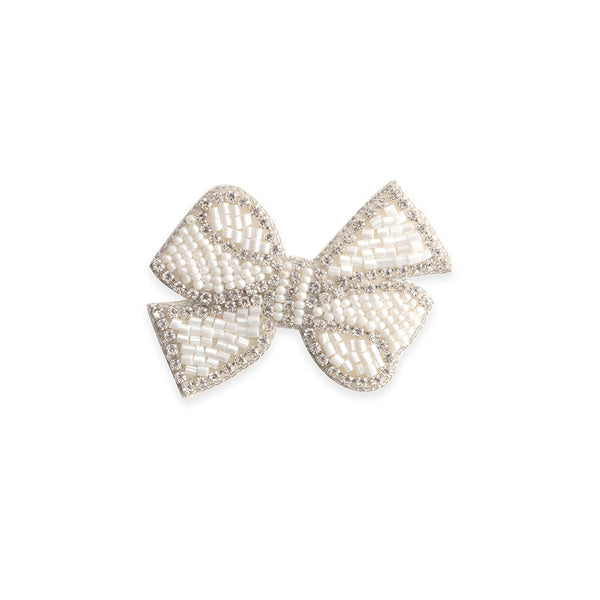 White Glittering Bow Brooch In White