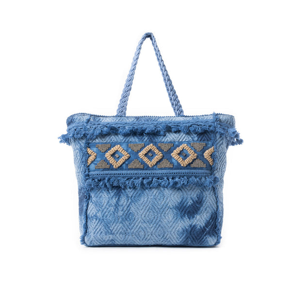 Azure Tribal Tassel Tote Bag