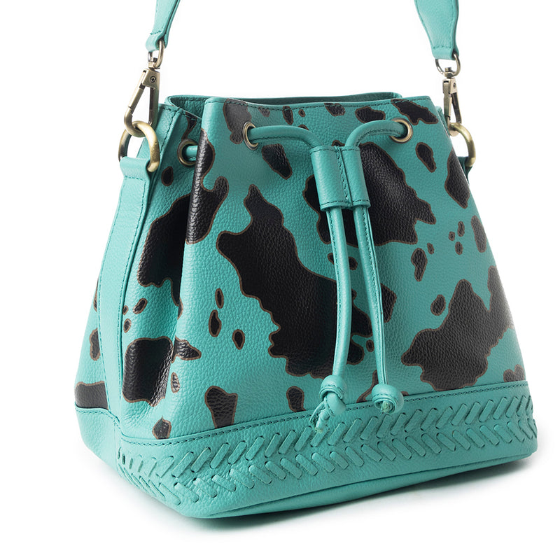 Ranch Holstein Heritage Bucket Bag Turquoise & black