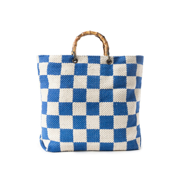 Classic Cottage Checker Tote Bag  In Blue