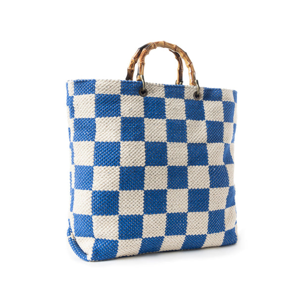 Classic Cottage Checker Tote Bag  In Blue