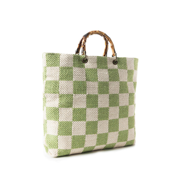 Classic Cottage Checker Tote Bag  In Green