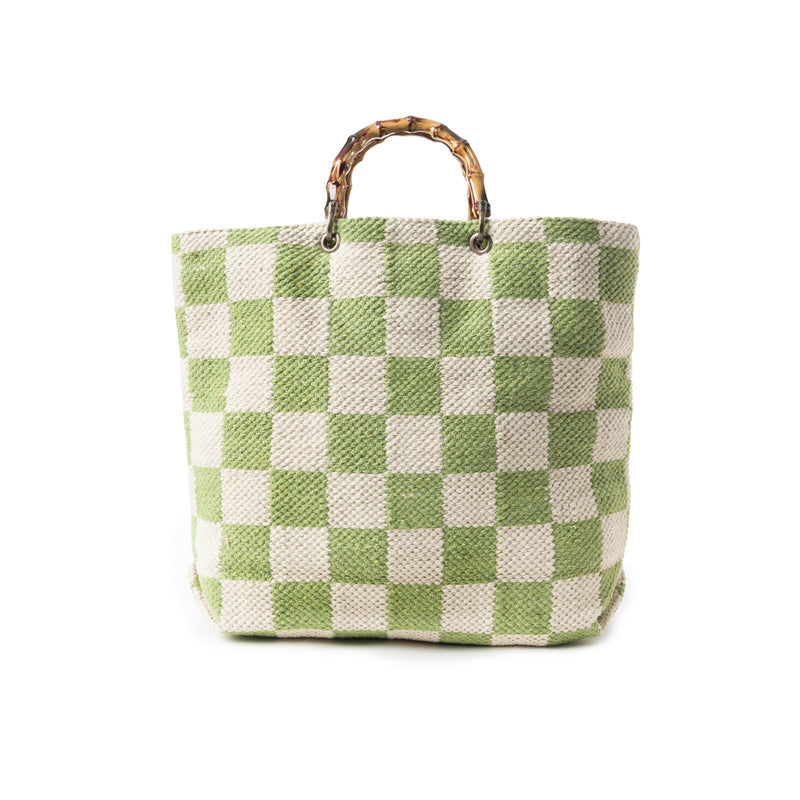 Classic Cottage Checker Tote Bag  In Green