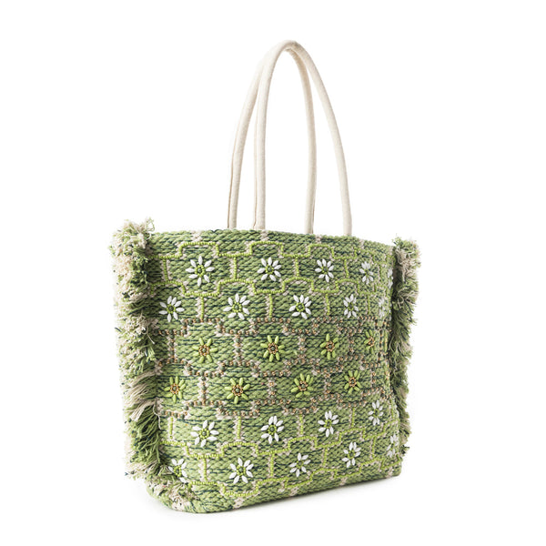 Garden Lattice Carryall Tote Bag In green