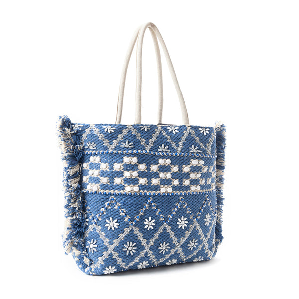 Garden Lattice Carryall Tote Bag In Blue