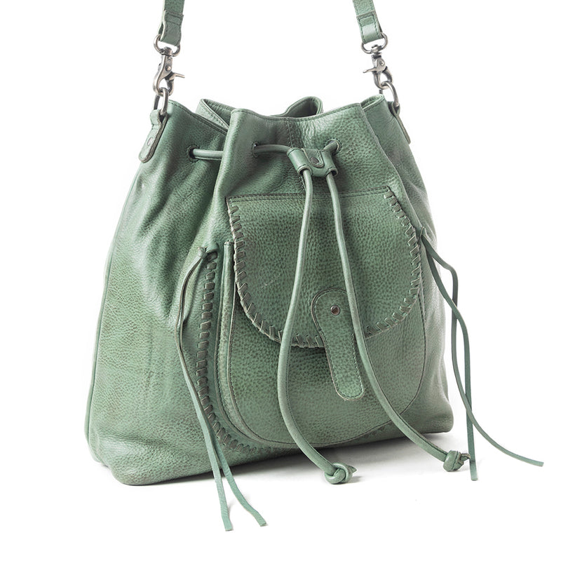 Mika Saddle Bucket Bag In Green