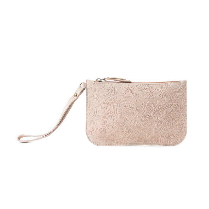 Heritage Scroll Clutch Bag In Beige