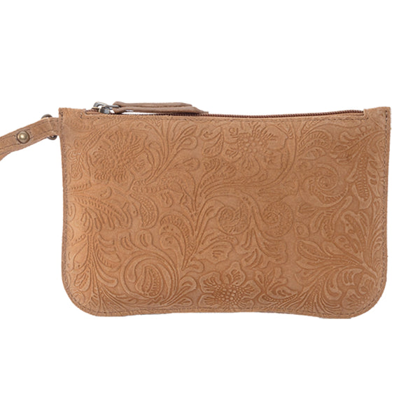 Heritage Scroll Clutch Bag In Brown