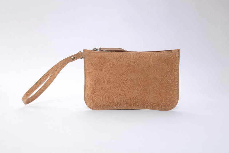 Heritage Scroll Clutch Bag In Brown