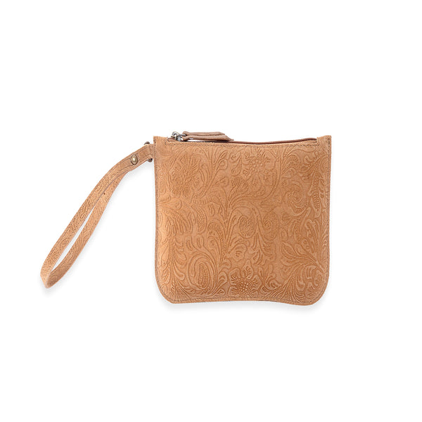 Heritage Scroll Clutch Bag In Brown