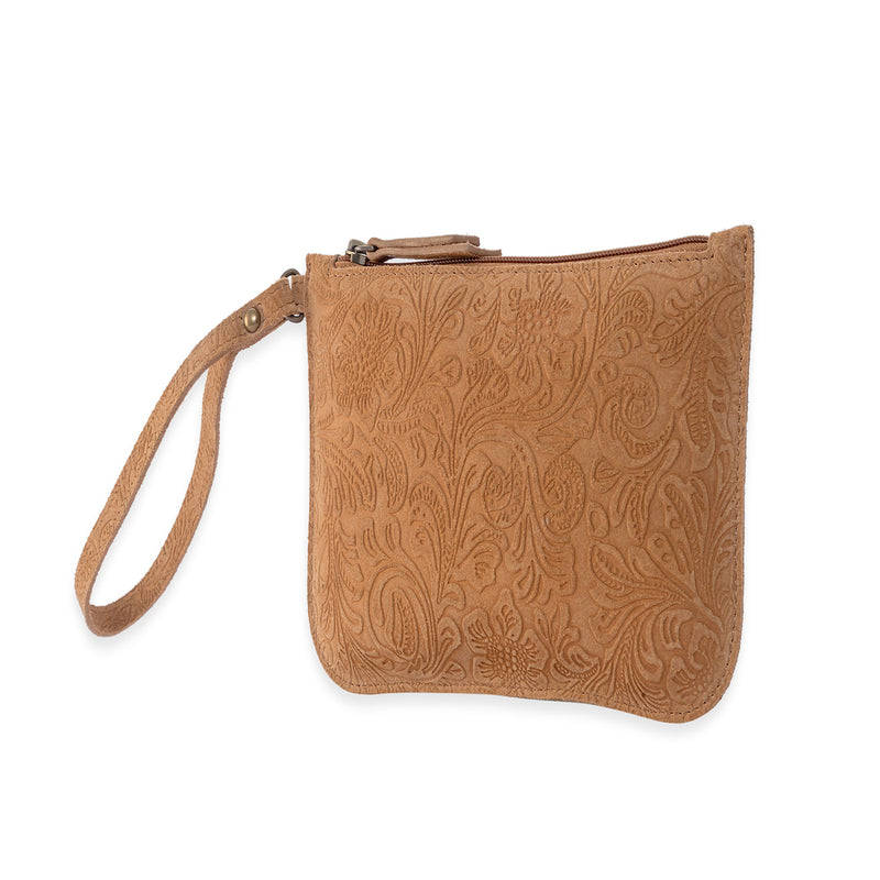 Heritage Scroll Clutch Bag In Brown