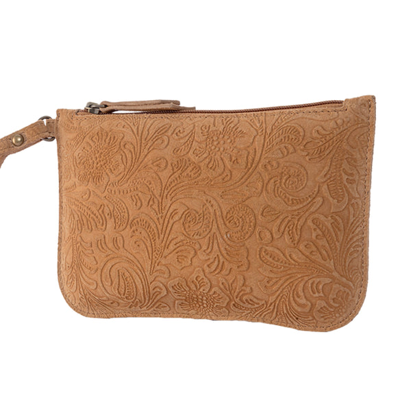 Heritage Scroll Clutch Bag In Brown