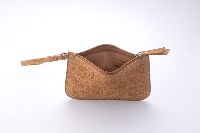 Heritage Scroll Clutch Bag In Brown