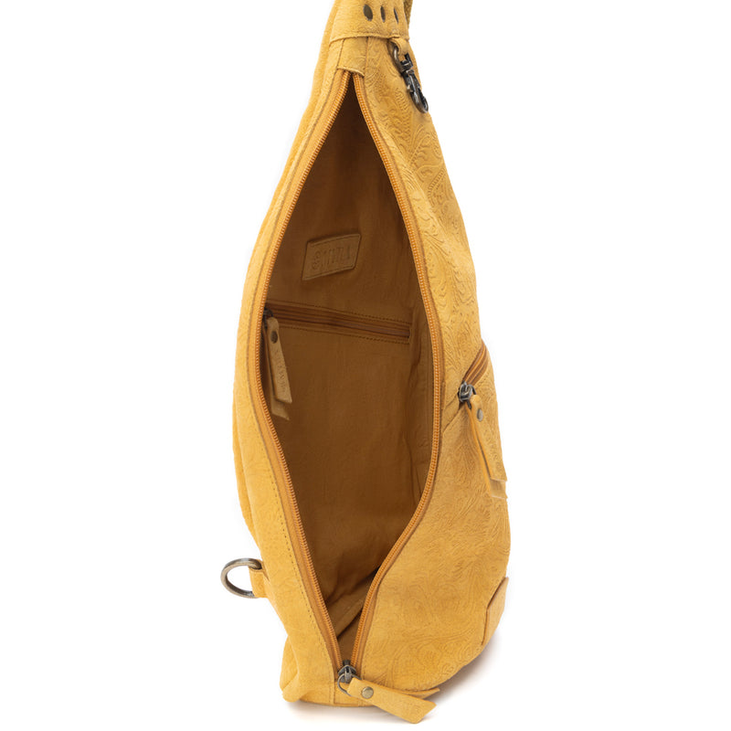 Marigold Scroll Sling Bag In Mustard