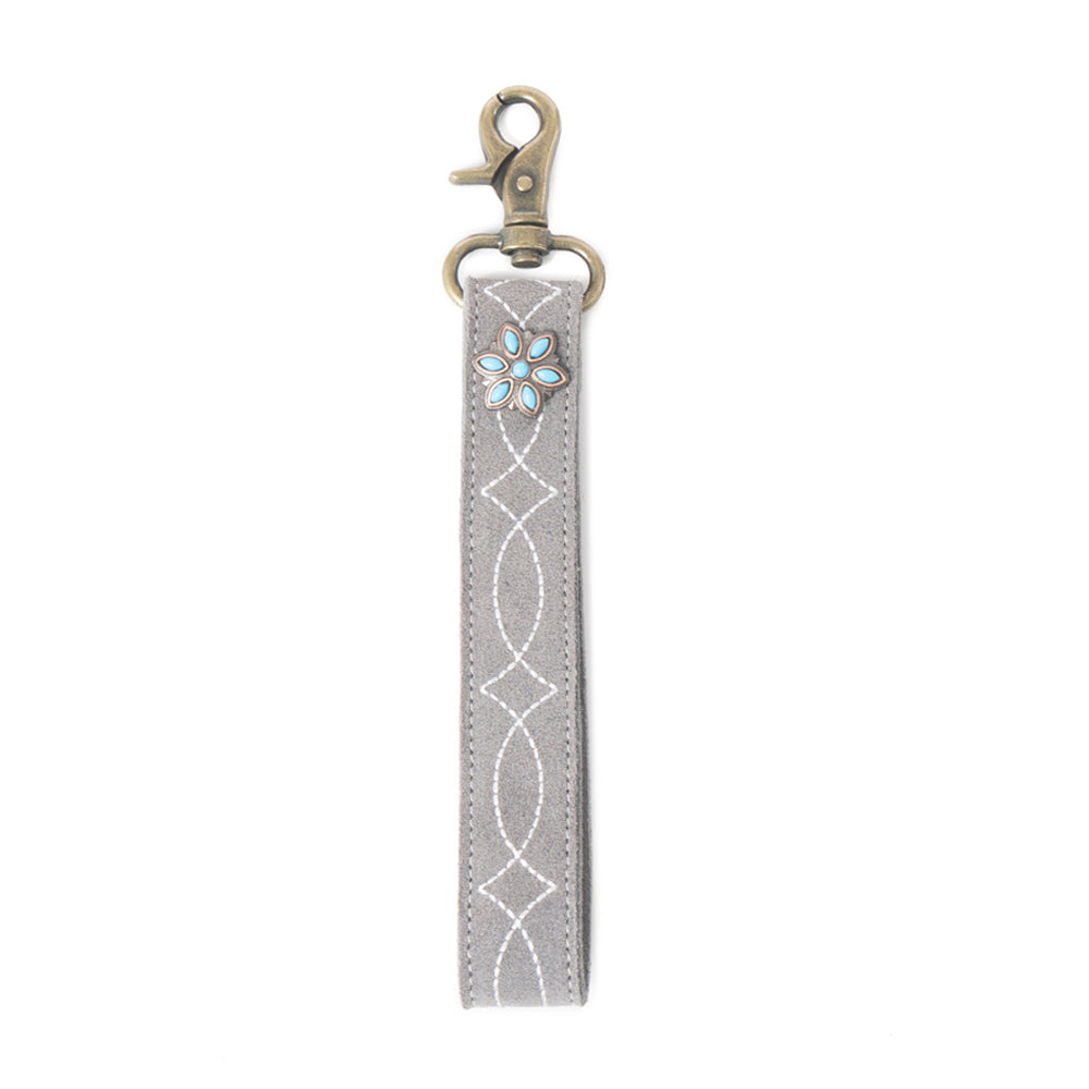Rodeo Rose Leather Key Fob in Grey
