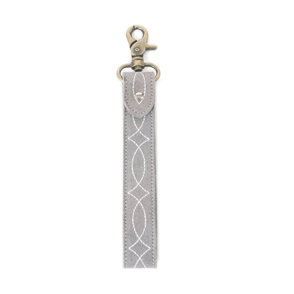 Rodeo Rose Leather Key Fob in Grey