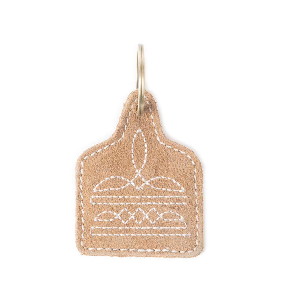 Saddle Mark Embroidered Leather Key Fob in Brown