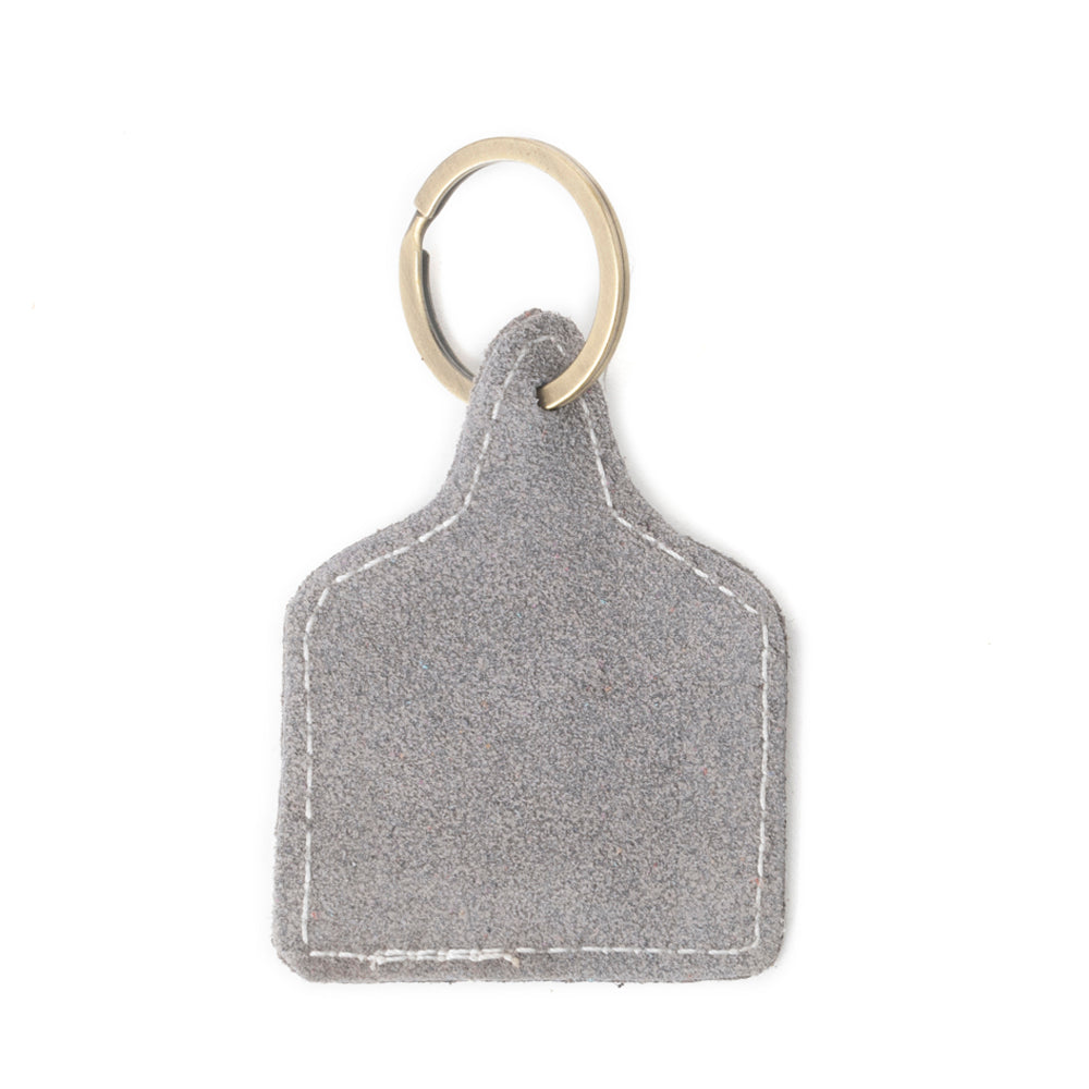 Saddle Mark Embroidered Leather Key Fob in Grey