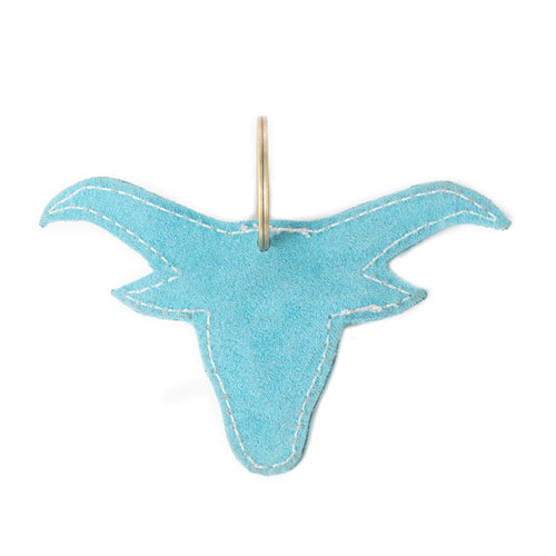 Longhorn Charm Leather Key Fob in Turquoise - Myra USA