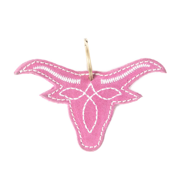 Longhorn Charm Leather Key Fob in Pink - Myra USA