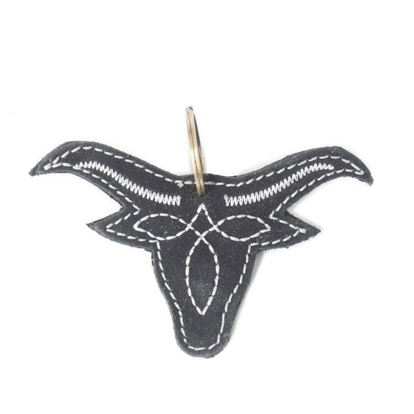 Longhorn Charm Leather Key Fob in Black - Myra USA