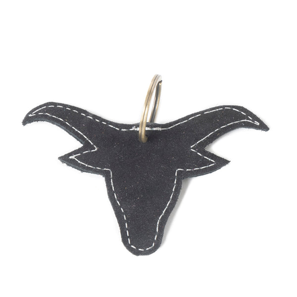 Longhorn Charm Leather Key Fob in Black - Myra USA