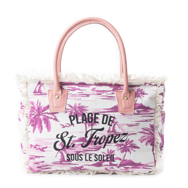 Saint Tropez Tote Bag In White & Purple - Myra USA