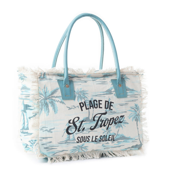 Saint Tropez Tote Bag In Green & White - Myra USA