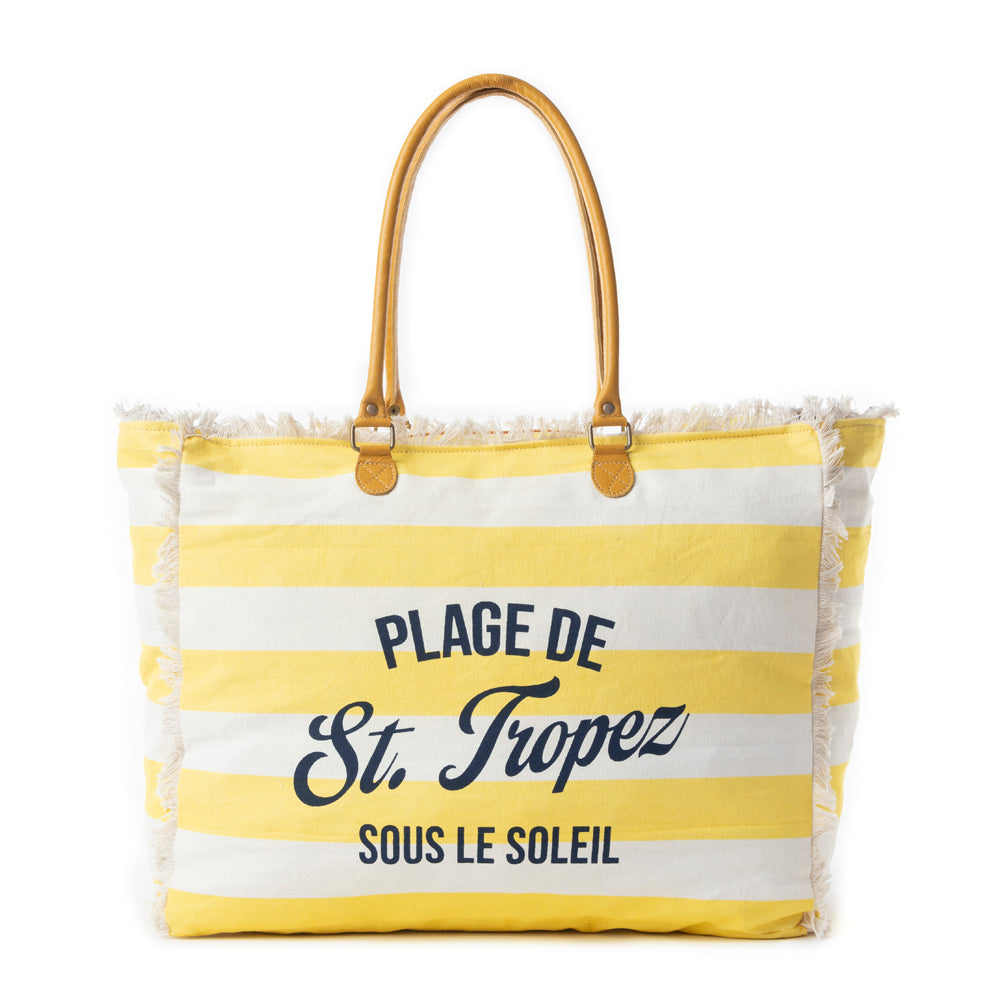 Saint Tropez Weekender Bag In Yellow & White - Myra USA