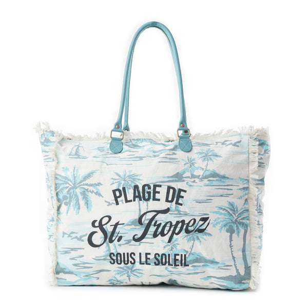 Saint Tropez Weekender Bag In White & Sky Blue - Myra USA
