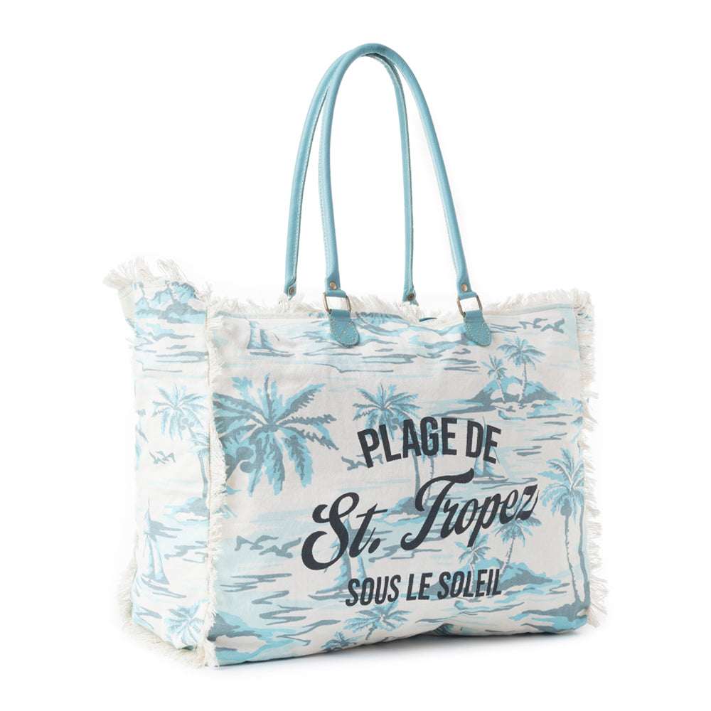 Saint Tropez Weekender Bag In White & Sky Blue - Myra USA