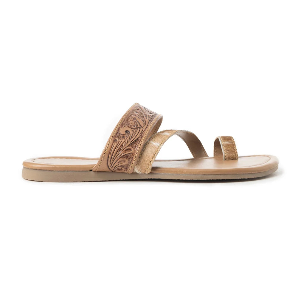 Myra LaDonna Trail Floral Handtooled Sandals for Women â€“ Beige Western Hairon Slip-Ons for Ranch Days & Rodeo Nights - Myra USA