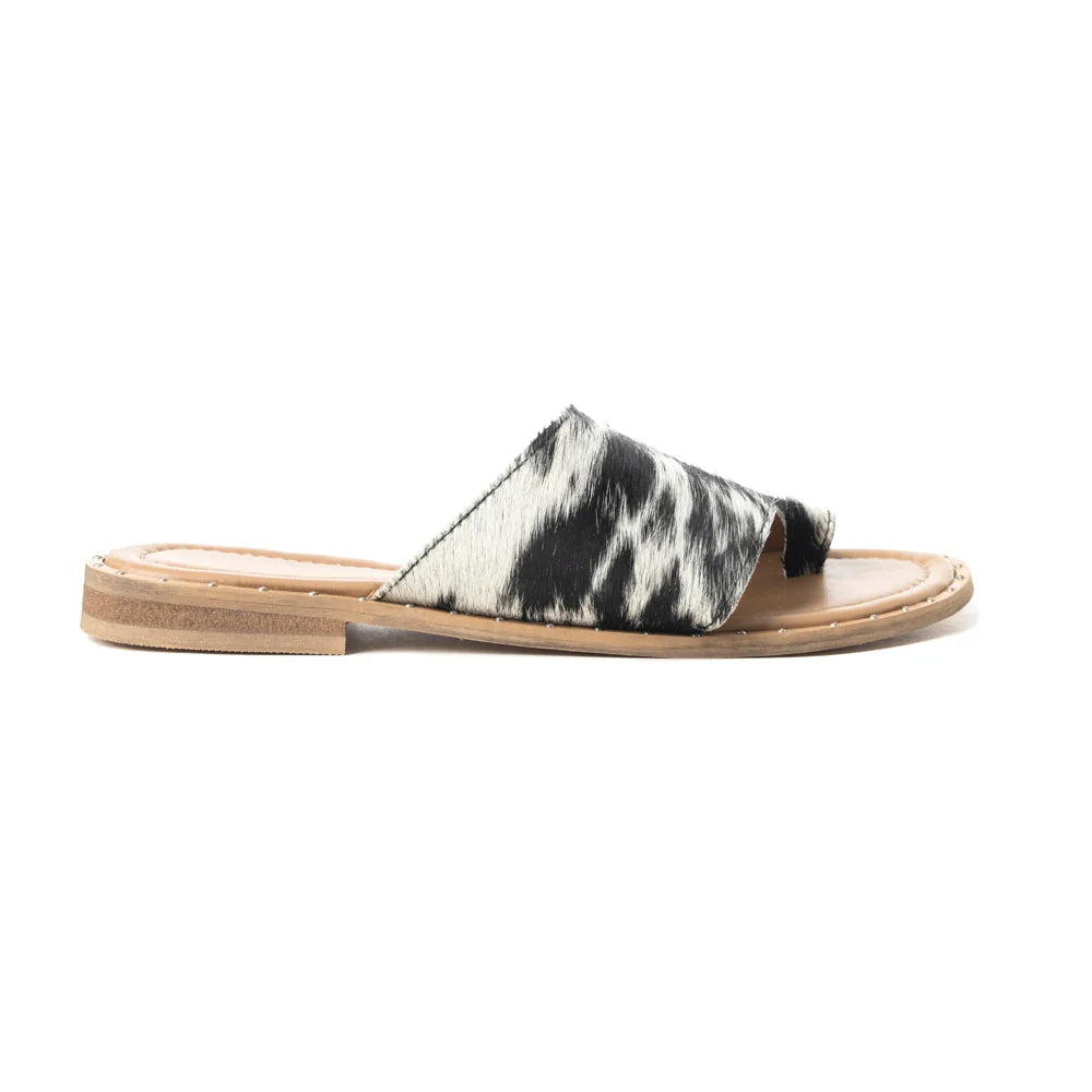 Myra Kimmee Trail Sandals for Women with hairon leather in black and white with open toe design - Myra USA