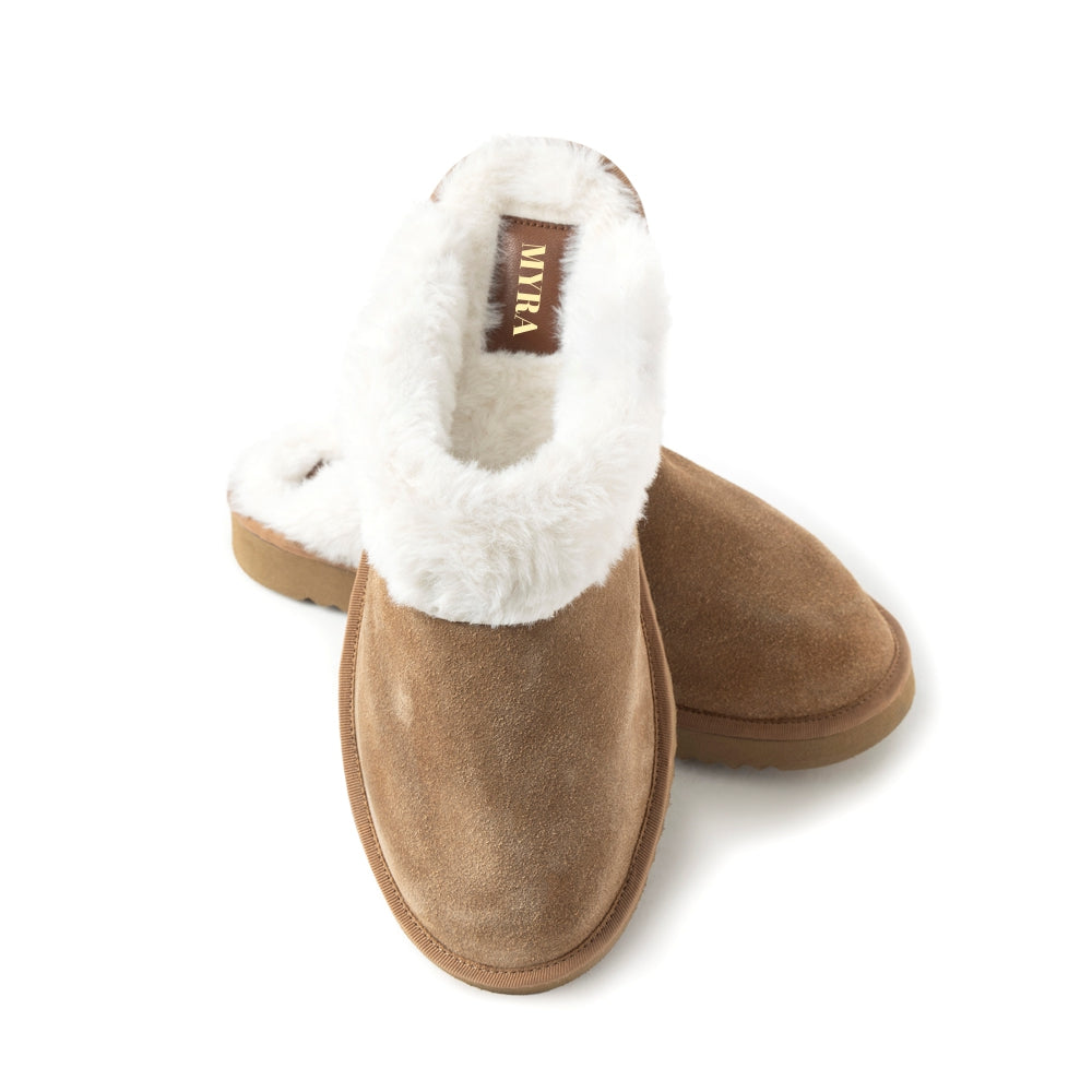 Montana Way House Scuffs In Brown and White - Myra USA