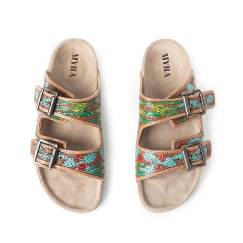 Falling Feather Sandals In Green and Brown - Myra USA