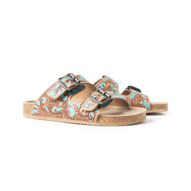 Falling Feather Sandals In Turquoise and Brown