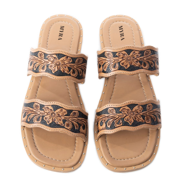 Santa Fe Daisy Slides In Black & Brown - Myra USA