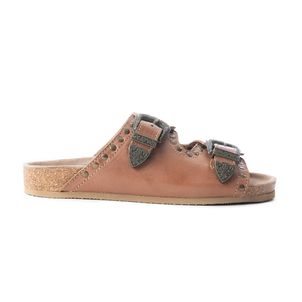 Myra Great Sonora Sunset Studded Leather Sandals for Women – Cork Sole, Antique Brass Dual Buckles for All-Day Comfort - Myra USA