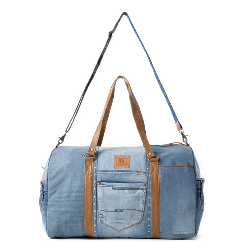 Wildberry Voyager Traveler Bag in Cranberry Denim Blue - Myra USA