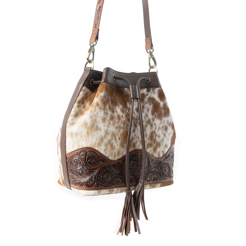 Rustler’s Charm Handtooled Bucket Bag in Brown