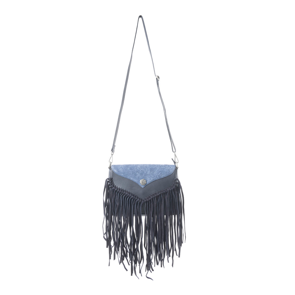 Wild West Fringe Leather Crossbody Bag in Ash Denim - Myra USA