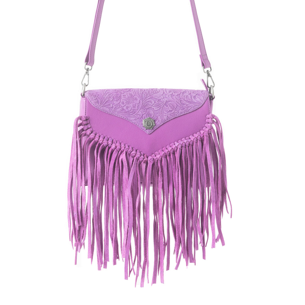 Wild West Fringe Leather Crossbody Bag in Purple | Myra USA